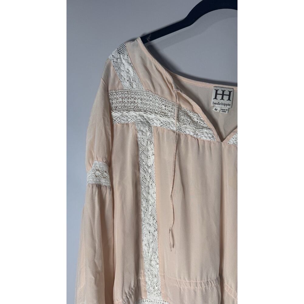Haute Hippie Peach And Lace Blouse Shirt Size M - Picture 4 of 7
